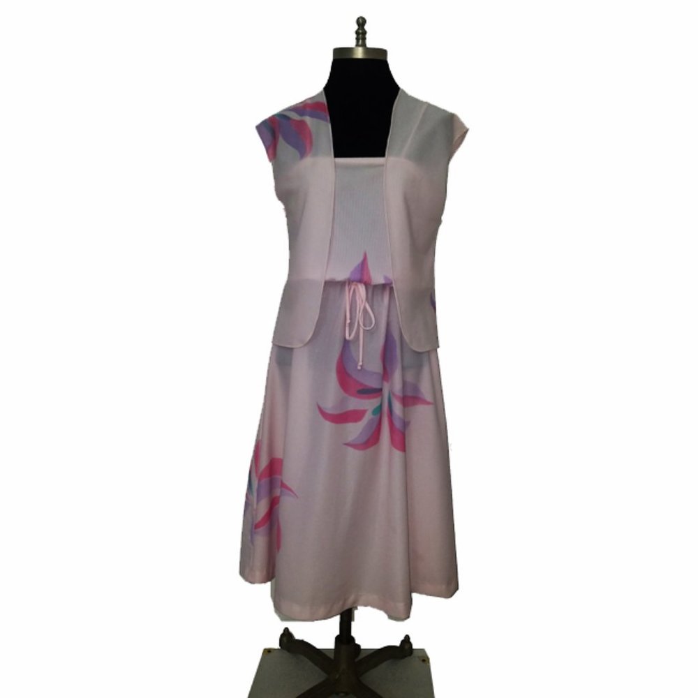 Vtg 70s 2PC Semi Sheer Dress Jacket Set 7